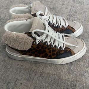 Marc Fisher Leopard and Shearling High-Top Sneakers